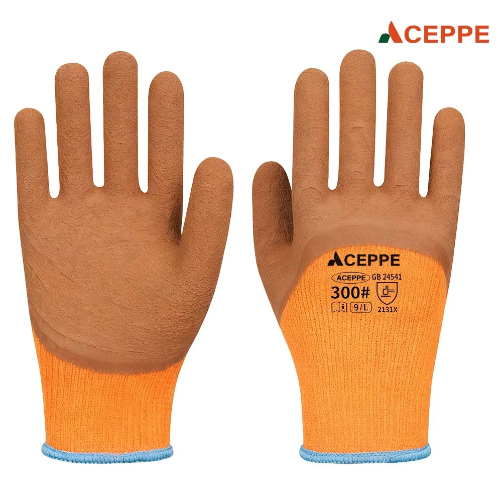 ACEPPE 300 Thermal Work Gloves - Half-Dipped Nitrile Foam on Orange Terry Liner, Anti-Abrasion, Cold Protection
