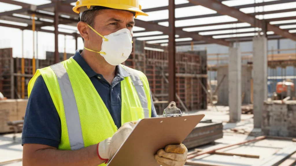 Worker wearing a fitted Respirator Mask for industrial safety