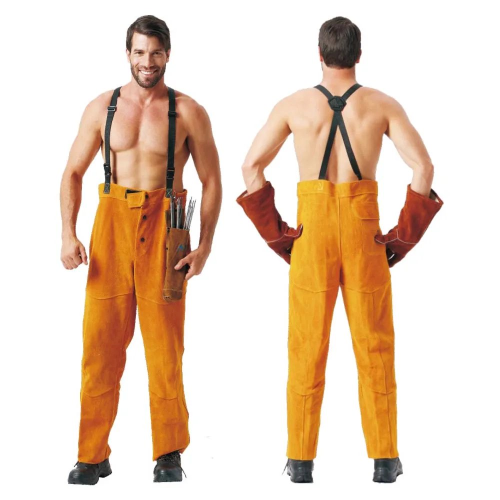 Golden Yellow Full Leather Welding Pants