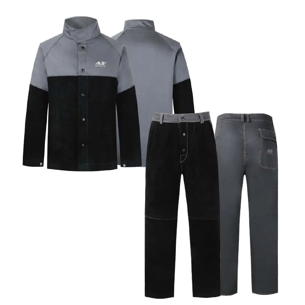 Grey Flame-Retardant Fabric with Black Cowhide Flame-Resistant Jacket