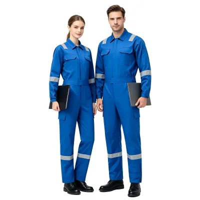 One-piece work suit with reflective strips