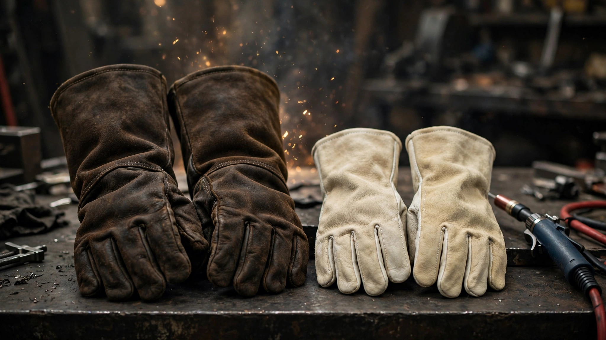 Type A and Type B welding gloves compared: bulky gauntlet glove vs slim TIG welding glove